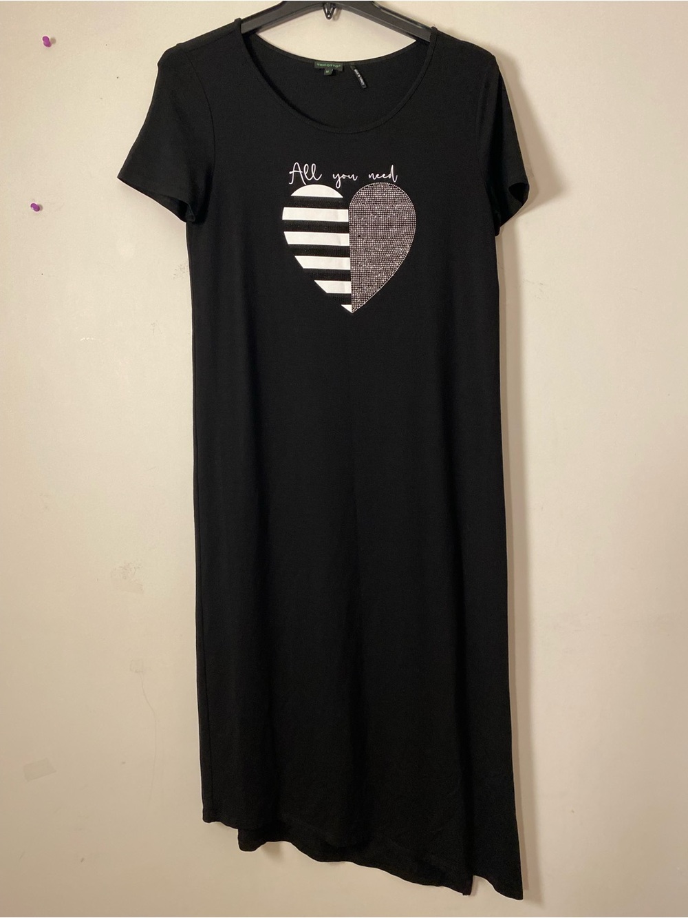 Tricotto Black Midi Dress with Striped & Glitter Heart
